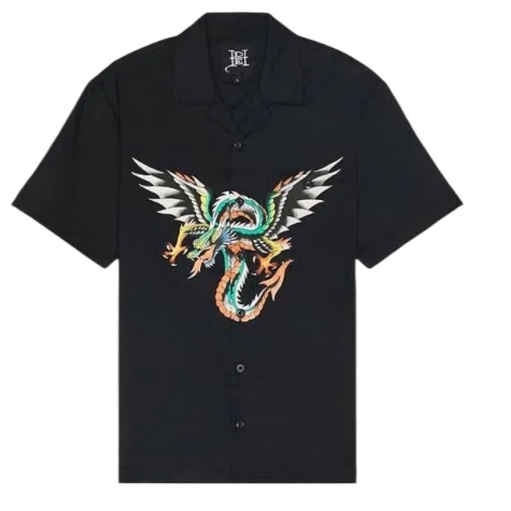 Ed Hardy Dragon Twill Shirt Camp Shirt Short Sleeves Pocket Size Medium NWT